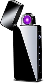 Spinning Arc Plasma Lighter - USB Rechargeable Electric Lighter with LED Display, Pocket- Size Design for Camping, Candles, Outdoor (ICY Black)