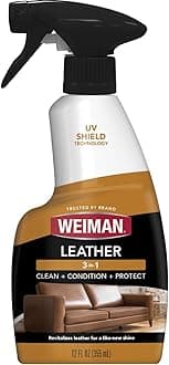 Weiman Leather Cleaner and Conditioner for Furniture - Cleans Conditions and Restores Leather Surfaces - UV Protectants Help Prevent Cracking or Fading of Car Seats, Shoes, Purses, 12 oz (355ml)