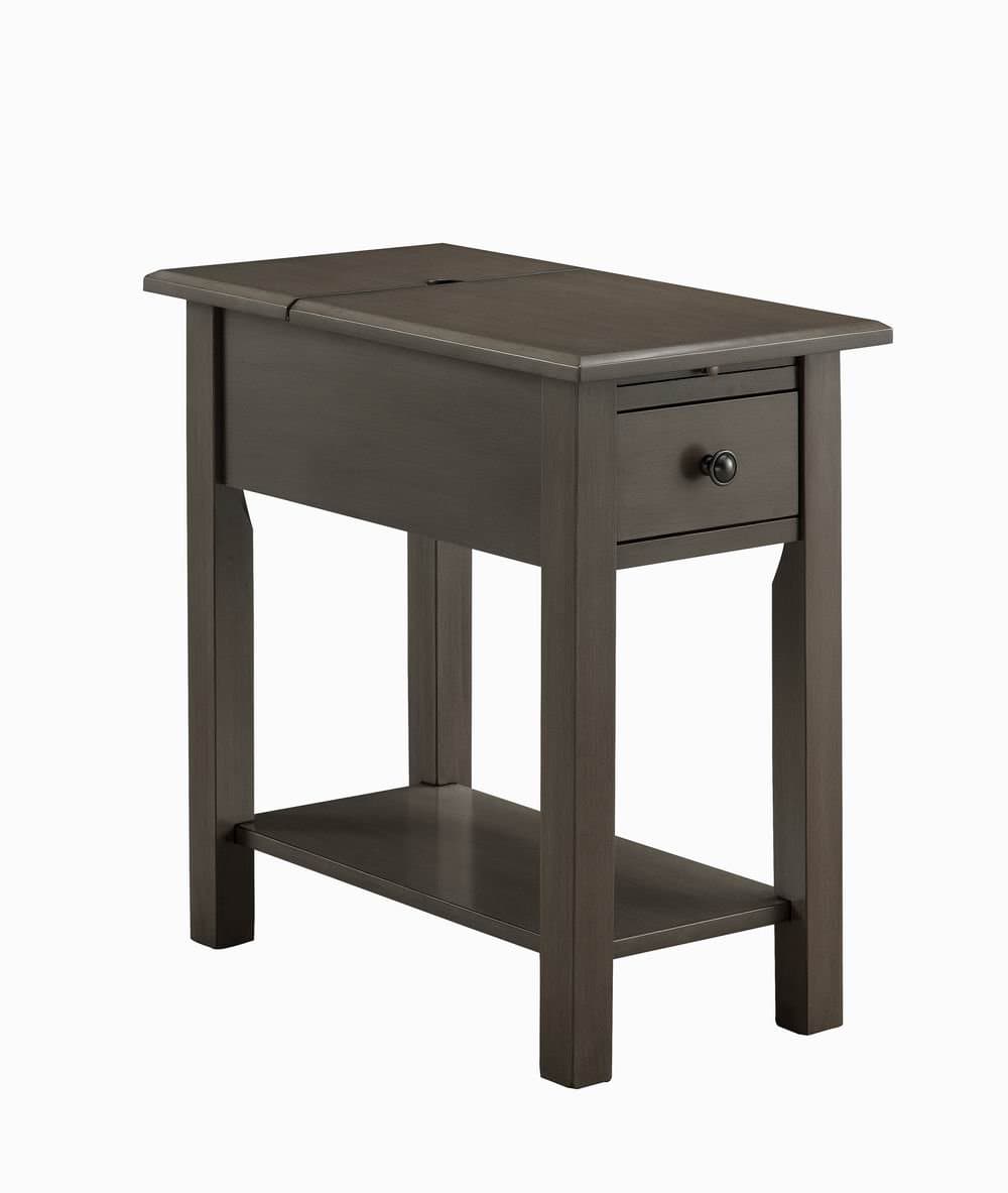 Side Table with Charging Station in Brushed Gray