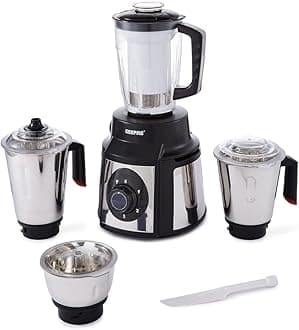 GEEPAS 5-in-1 Mixer Grinder | 3 Stainless Steel Jars & 1.5L Juice Jar | Food Blender for Dry Wet Grinding Indian Masala Chutney Dosa Grinding | 3 Speed & Pulse Overload Protection, 1000W