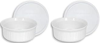 French White 24-Ounce Round Dish with Plastic Cover, Pack of 2 Dishes