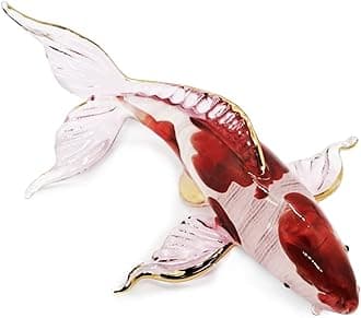 4.5" Long Koi Fish Blown Glass Figurine Miniature Red White Carp Figure Japanese Animal Craft Lucky Gift Decor