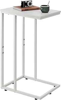 WLIVE Snack Side Table, C Shaped End Table for Sofa Couch and Bed, White