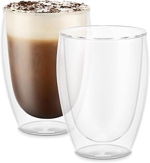 Bodum Double Walled Glasses Pack of 2 PAVINA - 350ml Latte Cups - Dishwasher Safe Thermal Cup - Mouth-Blown Borosilicate Glass
