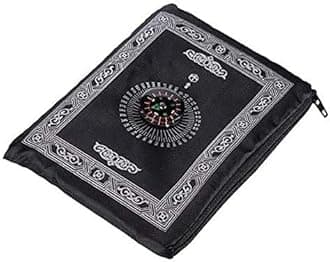 Musallah Muslim Waterproof Pocket Prayer Mat for Mosque, Home, Office, Compass (Size 60x100cm, Black)