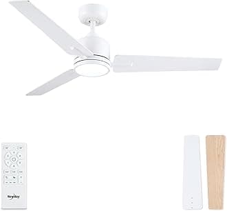48 inch White Ceiling Fan with Lights and Remote Control, Quiet Ceiling Fan with Stepless Dimmable LED, Reversible DC Motor, 6 Speeds, 3 Timer, Memory Function for Bedroom Living Room Terrace