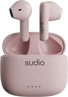 Sudio A1 Pink, Bluetooth Earphones, Touch Control with Compact Wireless Charging Cradle, IPX4 Protected, Noise-Permeable Headphones with Built-in Microphone, Premium Crystal Sound