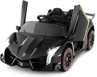 2 Seater Kids Ride On Car, 12V 4WD Licensed Lamborghini Veneno Electric Vehicle with Remote Control, Toddlers Battery Powered Toy Gift with 2 Speeds, Rocking Mode, Music, USB, MP3 (Black)