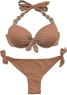 EONAR Womens Removable Padded Push Up Bikini Set Tie Side Swimsuit Swimwear