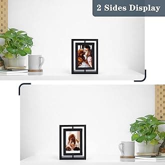 EXYGLO 2 Pack 4x6 Rustic Rotating Floating Picture Frames, Photo Frames for Vertical or Horizontal Tabletop Display, Black