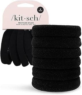 Kitsch Recycled Nylon Thick Hair Elastics, Hair Ties, Accessories, Ponytail, 6pc Set (Black)