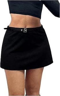 MakeMeChic Women's Mini Skirt with Shorts Aline Micro Skort Y2K Short Skirt Belted Black Small