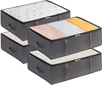 Lifewit 4 Pack 40L Under Bed Storage, Underbed Storage Boxes with lid Clothes Storage Bag Wardrobe Storage Organiser with Reinforced Handle, PVC Window for Duvet, Blanket, Clothing, Shoes, Grey