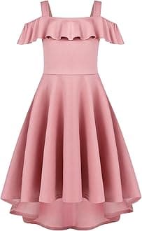 Arshiner Girls Summer Dress Off Shoulder Flutter Sleeve Midi Swing Cassual Formal Dresses with Pocket