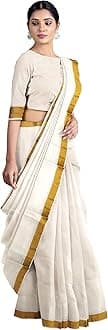 Women's Kasavu Cotton Saree With Blouse Piece (Kasavu-P5_White)