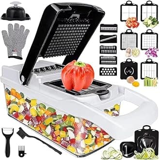 25-in-1 Vegetable Chopper & Slicer | Multifunctional Food Chopper with 13 Blades, Onion Dicer, Spiralizer & Storage Container
