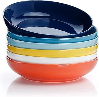 Sweese 124.002 Porcelain Salad Pasta Bowls - 30 Ounce - Set of 6, Hot Assorted Colors