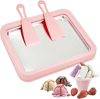 Wtrtr Big Ice Cream Roller Maker，Ice Cream Roll Dessert at Home，Ice Plate Ice Cream Roller Plate Anti-Griddle Pan with 2 Spatulas Easy Homemade Rolled Ice Cream, Frozen Treat Maker (Big Pink)