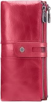 Contacts Bifold Wallets for Women | Genuine Leather Ladies Clutch/Wallet with RFID Protection | Slim Zipper Purse/Card Holder Organizer for Women (W15-Red)…