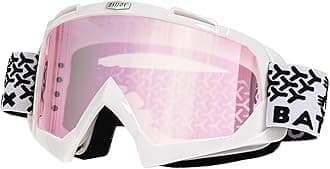 BATFOX Motorcycle Glasses Goggles Dirt Bike Motocross Safety ATV Tactical Riding (White-pure Pink)