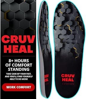 CRUVHEAL Work Comfort Orthotic Insoles - Anti Fatigue Shoe Insert Men Women - Low Arch Support - Shock Absorption - Foot Pain Relief - Work Boot Insoles (XXL, Black)