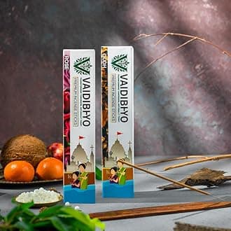 Vaidibhyo Luxury Incense Sticks | Rose & Oudh | Combo Economy Pack of 2 | 60 Agarbatti Sticks in Each Packet | Herbal | Perfect for Outdoor Use | Eco-Friendly Packaging | 2 Free Stands Inside