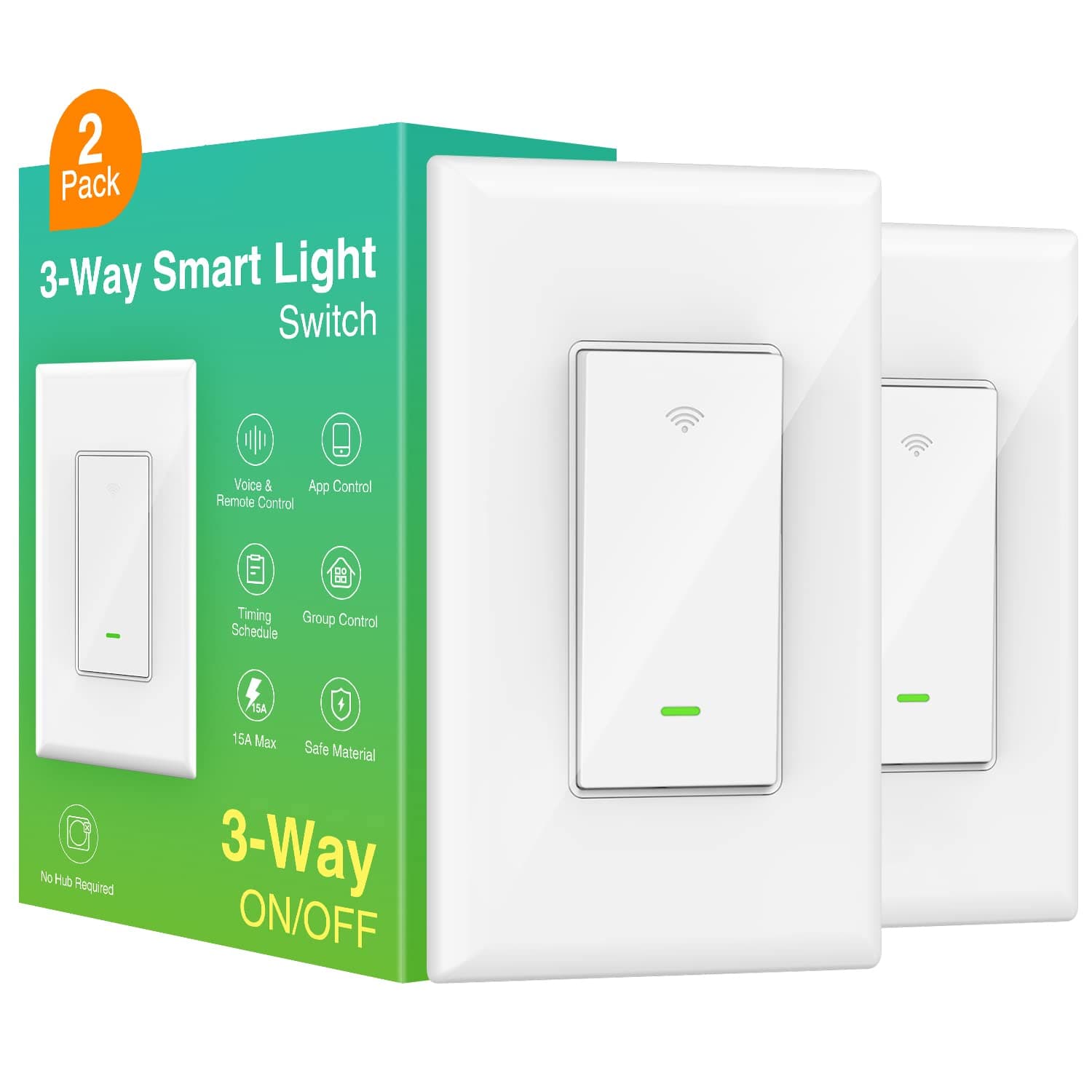 GHome SmartSwitch, 3 Way Light Wi-Fi Switch Compatible with Alexa and Google Home, 2.4GHz Schedule Timer, Neutral Wire Required, 3-Way Installation and No Hub Required, ETL and FCC Listed (2-Pack)