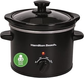 – Hamilton Beach 1.8L Mighty Mini Slow Cooker, 90W Energy-Efficient Design, Removable Ceramic Bowl, 3 Heat Settings, Compact for 1-2 People, Easy Clean, Black - HBSC020B