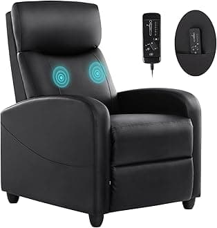 Recliner Chair for Living Room, Leather Recliners, Home Theater Seating with Lumbar Support with Adjustable Backrest and Footrest, Modern Living Room Furniture with Padded Seat Backrest, Black