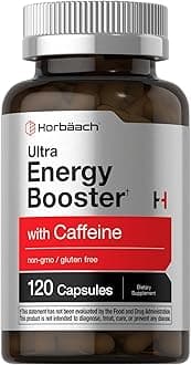 Horbäach Energy Supplement | 120 Capsules | with Caffeine, Ginseng & Vitamin B12 | Daily Energy Booster Pills | Non-GMO, Gluten Free