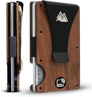 Minimalist Wallet for Men - Slim RFID, Scratch Resistant, Natural Walnut Wood Credit Card Holder & Money Clip, Easily Removable Money & Cards, Mens Wallets