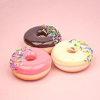 3 pcs Realistic Artificial Toy Fake DonutsFood Fake Cakes Desserts Donut Decorations Toys for Doughnut Party Decoration, Prop Food 3 x 3 inches (Colorful Needle Design F)