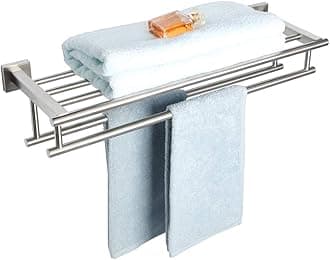 Alise GZ8000-LS Bathroom Lavatory Towel Rack Towel Shelf with Two Towel Bars Wall Mount Holder,24-Inch SUS 304 Stainless Steel Brushed Nickel