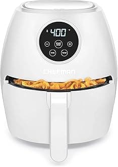 CHEFMAN Small Air Fryer Healthy Cooking, 3.7 Qt, Nonstick, User Friendly and Digital Touch Screen, w/ 60 Minute Timer & Auto Shutoff, Dishwasher Safe Basket, BPA-Free, Glossy White