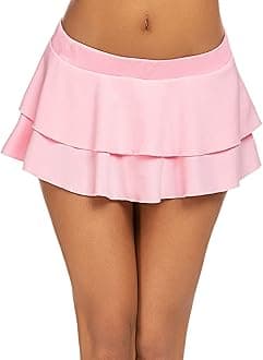 Womens Pleated Mini Skirt Solid Ruffle Lingerie Skirts Layered Y2K Plaid Outfit for Schoolgirl Role Play XS-4XL
