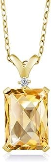 Gem Stone King 5-10 Cttw Gemstone Birthstone and White Diamond Pendant Necklace for Women | 18K Yellow Gold Plated Silver | Emerald Cut 14X10MM with 1MM Round Accent | 18 Inch Chain