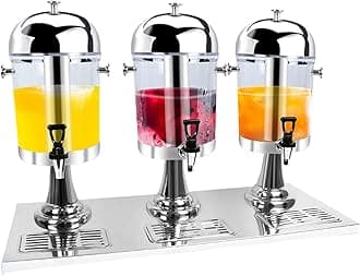 Beverage Dispenser, Stainless Steel Drink Dispenser, Juice Dispenser with Drip Tray, Central Cube for Insulation/Heating/Cooling, Suitable for Domestic and Commercial Use,Silver- 24L (triple head)