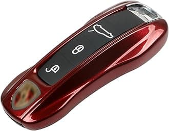 Jaronx Compatible with Porsche Key Fob Cover, Compatible with Porsche Cayenne Panamera Key Fob Cover 2018-2024, Compatible with Porsche Carrera Taycan Accessories 2020-2024 (Cherry Red-New)
