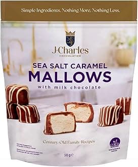 J.Charles Sea Salt Caramel Mallows, 500g - UK Made, No Preservatives, Sustainable Cocoa