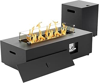 Outdoor Fire Pit Table Propane Gas Fire pits & Outdoor Fireplaces Rectangular Firepit Table, 50,000 BTU Fire Table for Patio Set (42'' Rectangular Black)