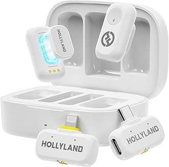Hollyland Lark A1 Wireless Mini Microphone for iPhone & Android, 48kHz/24-bit, 3-Level Intelligent Noise Cancel, Microphone for YouTube, Podcast, Vlogging (White, 2TX + 2RX + Charging Case)