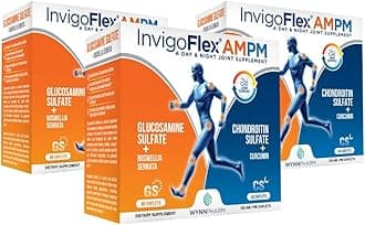 INVIGOFLEX Glucosamine & Chondroitin Sulfate - Turmeric Curcumin - Boswellia Serrata (Non GMO) 24 - Hour Premium Joint Supplement AMPM - 3 Pack