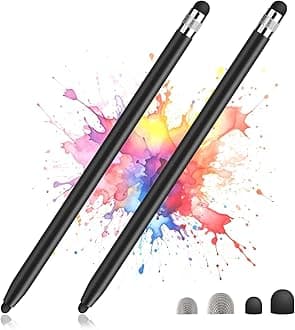 2 Pack Stylus Pens for Touch Screens, High Sensitivity Precision Capacitive Stylus Pen Compatible with iPad iPhone Samsung Tablets All Universal Touchscreen Devices with 4 Rubber Tips (Black)
