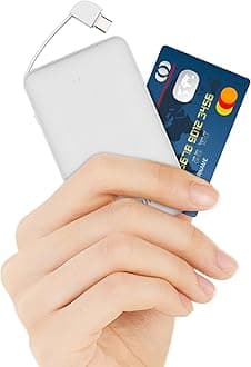 Slim Portable Charger with Built in USB C Cable,20W Fast Charging Power Bank,Small Mini Lightweight Phone Battery Pack 6000mAh,Ultra Thin Travel Essentials for iPhone 17 16 15 Series,Samsung,Android