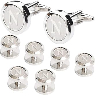 Dannyshi Mens Cufflinks and Studs Tuxedo Shirts Business Wedding Initials Alphabet A-Z Gift Set