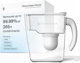 Clear Filter #1 Filter Water Pitcher / Improved Model / Over 365 Contaminants (Example: Fluoride, Chlorine, PFAS, Microplastic, Lead Arsenic BPA/BPS Free (1 Filter Included with Pitcher)