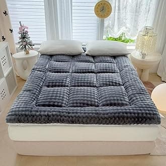 Japanese Futon Mattress,2025new Extra Thick Faux Wool Finish Fluffy Floor Futon Mattress, Super Soft Roll Up Tatami Mat, Foldable & Portable Floor Bed Sleeping Pad(Gray,150x200cm/Full)