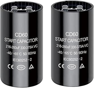 216-260 uf/MFD CD60 Round Start Capacitor ±20% 50/60 Hz 330-375 VAC Round Motor Well Pump Start Capacitor (216-260 uf/MFD, 2)