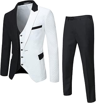 WULFULMen’s Slim Fit Suit One Button 3-Piece Blazer Dress Business Wedding Party Jacket Vest & Pant