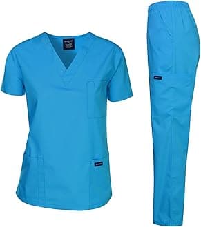 Dagacci Men's Turquoise V-Neck Scrub Top and Pant Set, Large